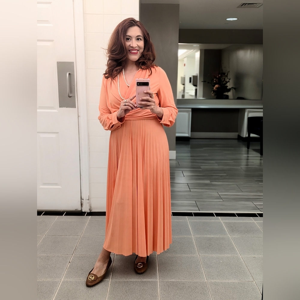 MARELLA Elegant Coral Long Sleeve Dress